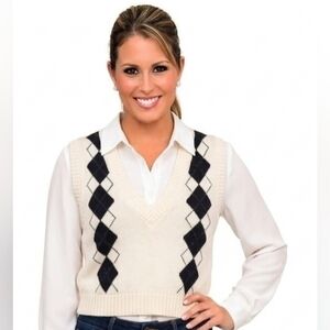 SUNDAY BEST Argyle V Neck Vest Size S
